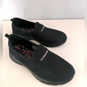 Vintage Retro Black Sneakers Tennis Fashion Shoes Comfort Slip Ons Size 6